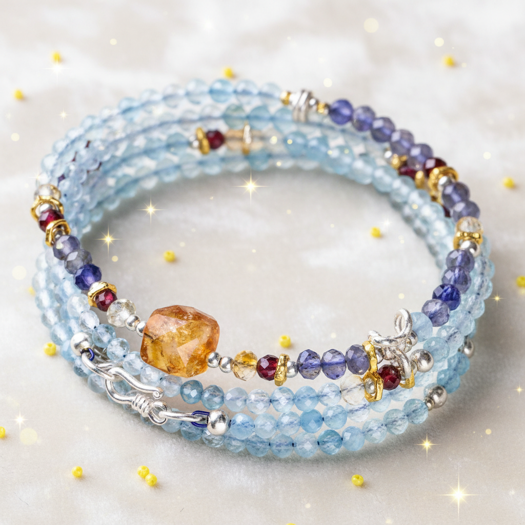 Multicolored beaded bracelet on a light background