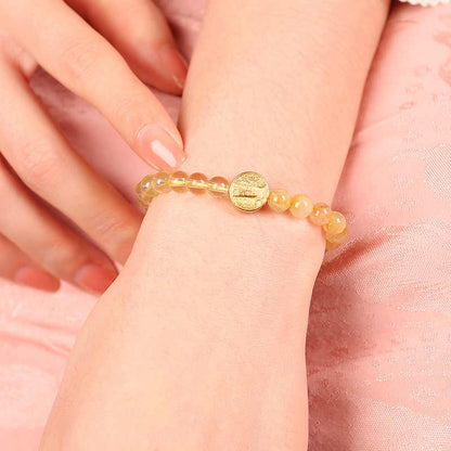 Golden Citrine Wealth-Attracting Bracelet with Gold Coin Char