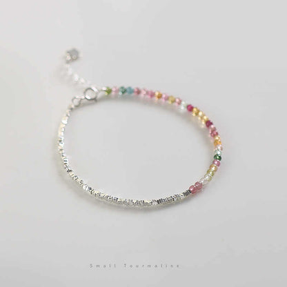 925 Silver & Multicolor Tourmaline Heart Charm Bracelet – Protection & Energy Balance