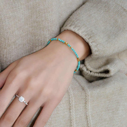 Turquoise Beaded Necklace & Bracelet | Handmade Minimalist Gold Jewelry