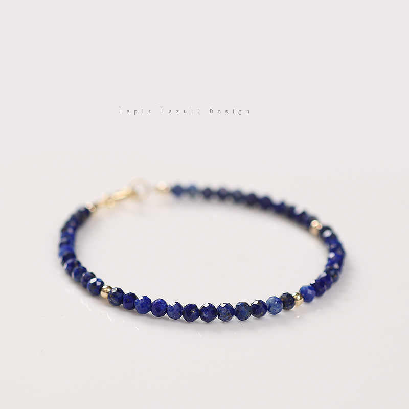 Faceted Natural Lapis Lazuli Crystal Bracelet with Gold Bead Accents – Calming & Protective Energy