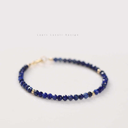 Faceted Natural Lapis Lazuli Crystal Bracelet with Gold Bead Accents – Calming & Protective Energy
