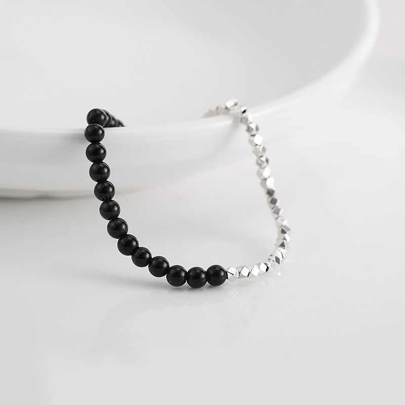 Sterling Silver & Obsidian Contrast Beaded Energy Bracelet