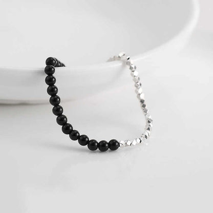 Sterling Silver & Obsidian Contrast Beaded Energy Bracelet