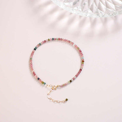 Small Faceted Tourmaline Bracelet – Natural Multicolor Healing Crystals for Love & Charm