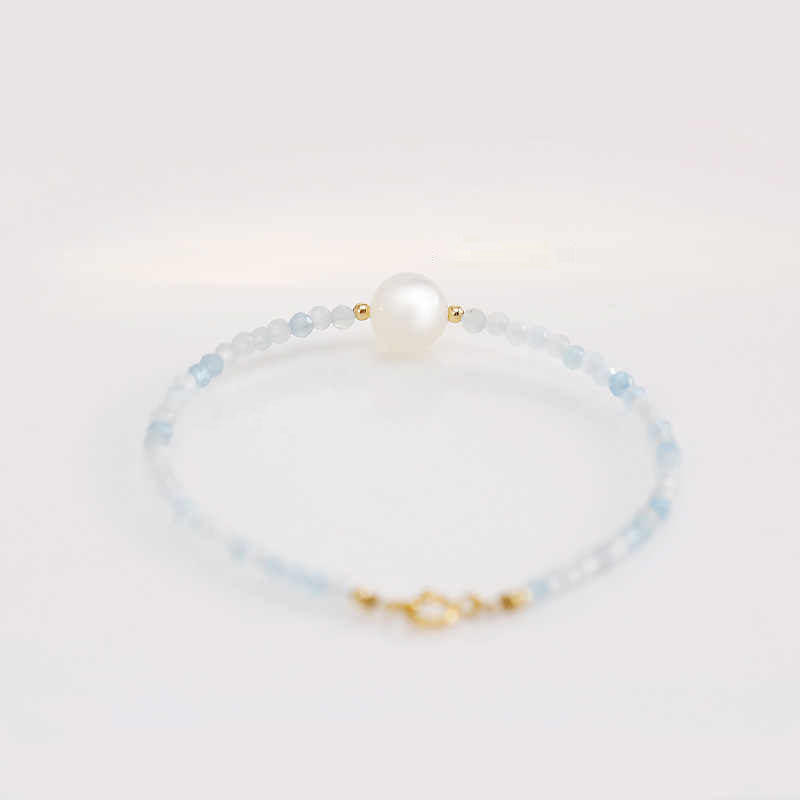 Natural Aquamarine & White Moonstone Silver Bracelet – Serenity & Inner Peace