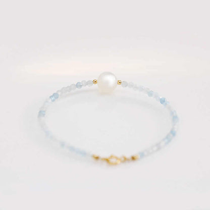 Natural Aquamarine & White Moonstone Silver Bracelet – Serenity & Inner Peace