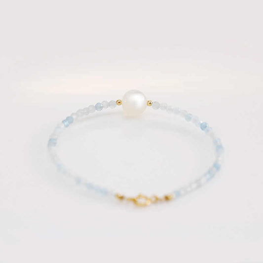 Natural Aquamarine & White Moonstone Silver Bracelet – Serenity & Inner Peace