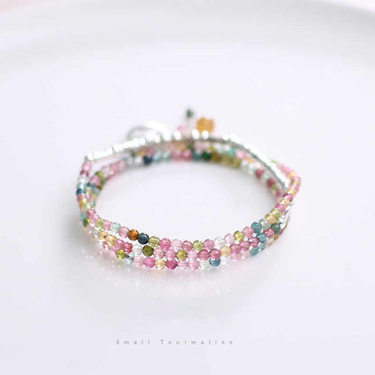 Harmony Loop Necklace Bracelet 2-Way Wear – Rainbow Tourmaline & Sterling Silver Charm for Peace, Luck & Vibrant Energy