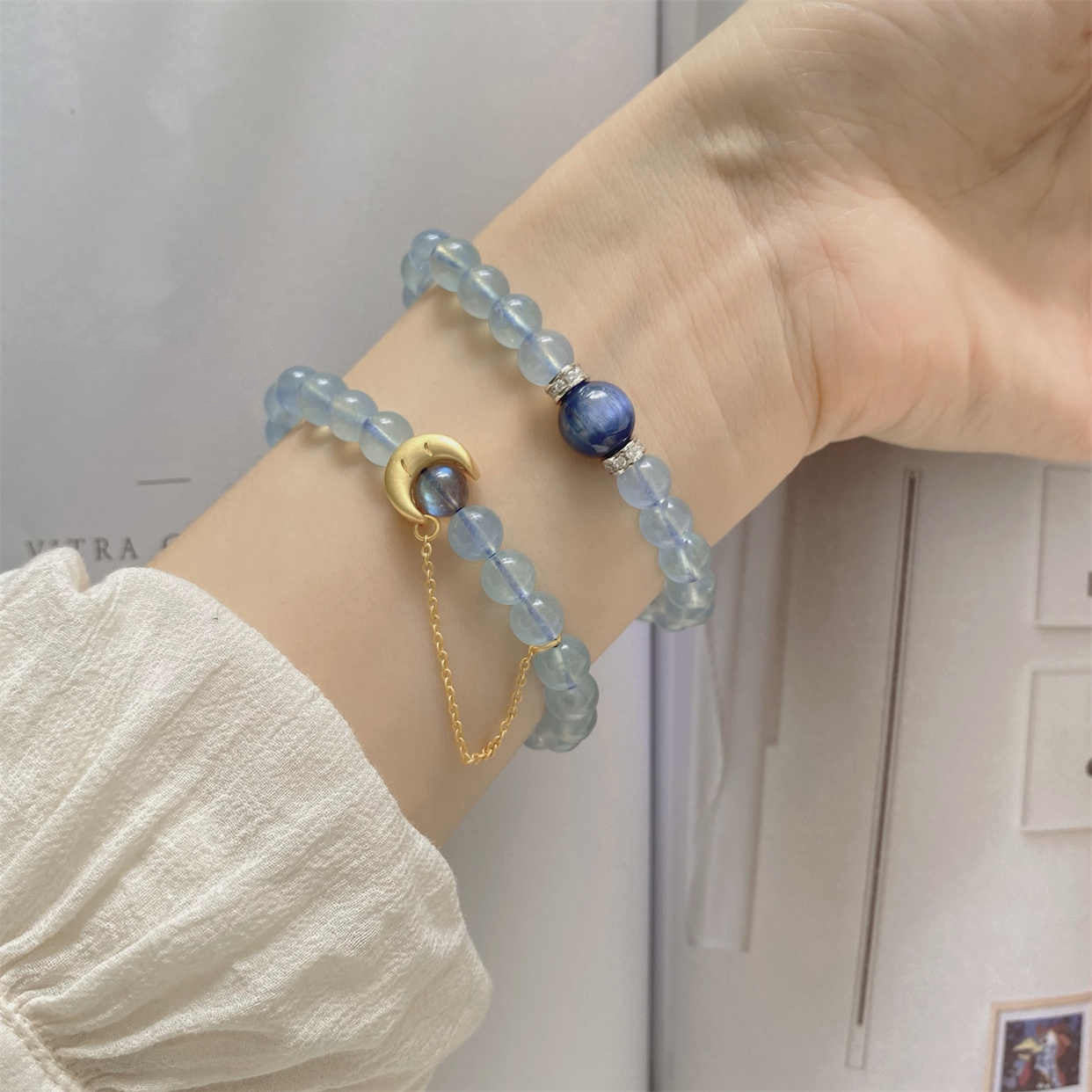 "Ocean Whisper" Aquamarine and Kyanite Crystal Healing Bracelet