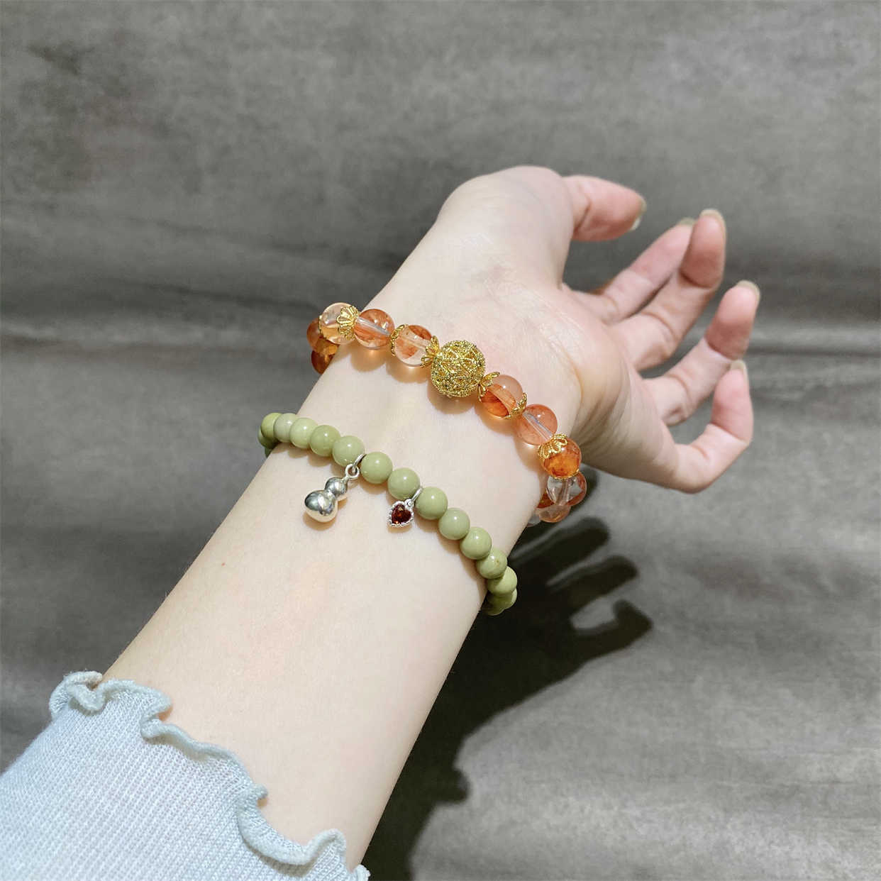 Prosperity Koi Red Rutilated Quartz Bracelet with Golden Sphere