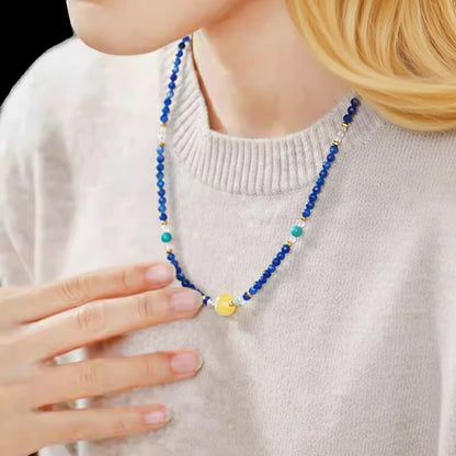 Starry Night Lapis Lazuli Convertible Necklace & Wrap Bracelet – Yellow Agate & Amazonite Energy Jewelry