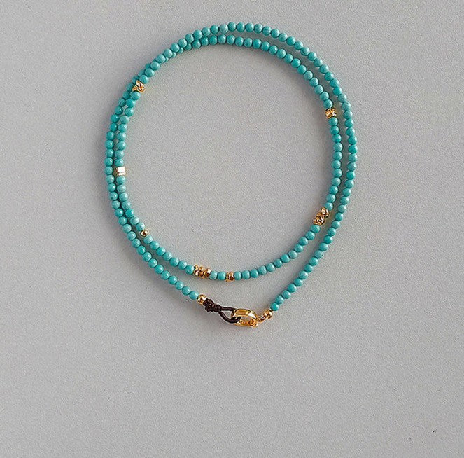 Turquoise Beaded Necklace & Bracelet | Handmade Minimalist Gold Jewelry