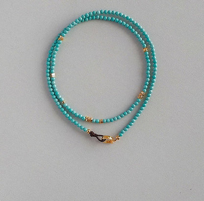 Turquoise Beaded Necklace & Bracelet | Handmade Minimalist Gold Jewelry