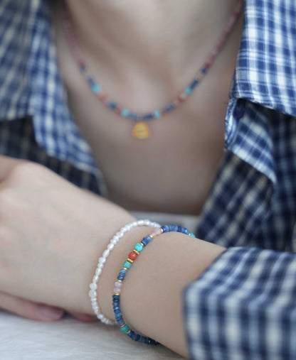 Celestial Triangle Amulet Beaded Necklace & Bracelet Set – Two-Way Wear for Balance & Protection