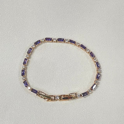 Elegant Purple Crystal Rose Gold Tennis Bracelet – Dainty Baguette Cut Zirconia Chain