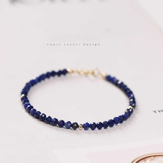 Faceted Natural Lapis Lazuli Crystal Bracelet with Gold Bead Accents – Calming & Protective Energy