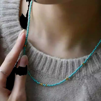 Turquoise Beaded Necklace & Bracelet | Handmade Minimalist Gold Jewelry