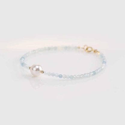 Natural Aquamarine & White Moonstone Silver Bracelet – Serenity & Inner Peace