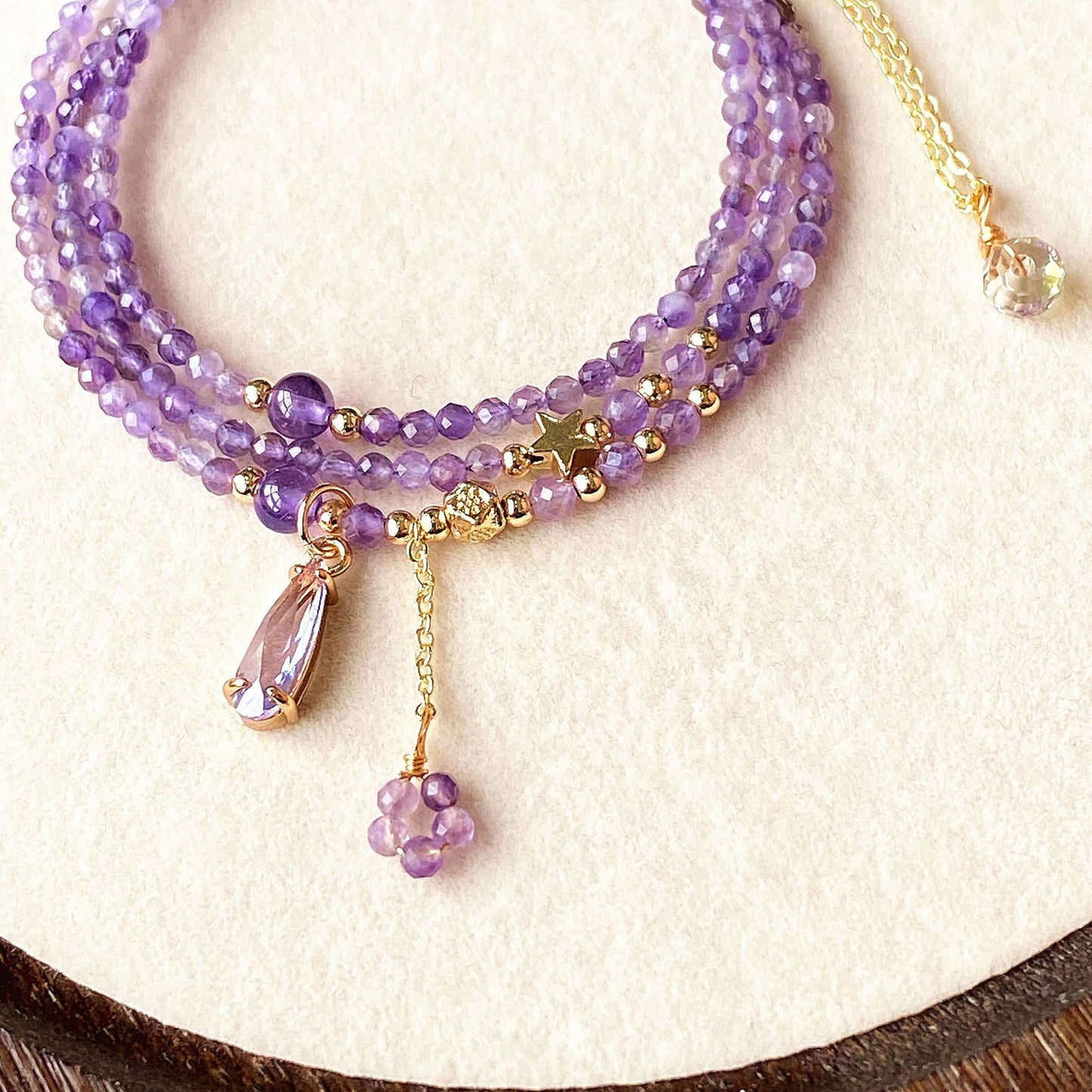 Amethyst Galaxy Multi-Layer Crystal Necklace Bracelet 2-Way Wear – Star & Teardrop Charm Edition