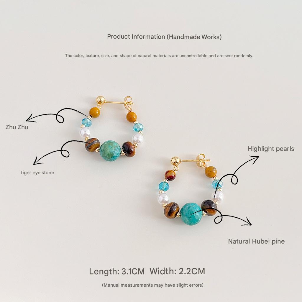 Turquoise Tiger Eye Pearl Hoop Earrings – Handmade Gemstone