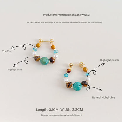 Turquoise Tiger Eye Pearl Hoop Earrings – Handmade Gemstone