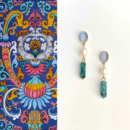 Opal Pearl Turquoise Drop Earrings – Handmade Natural Style