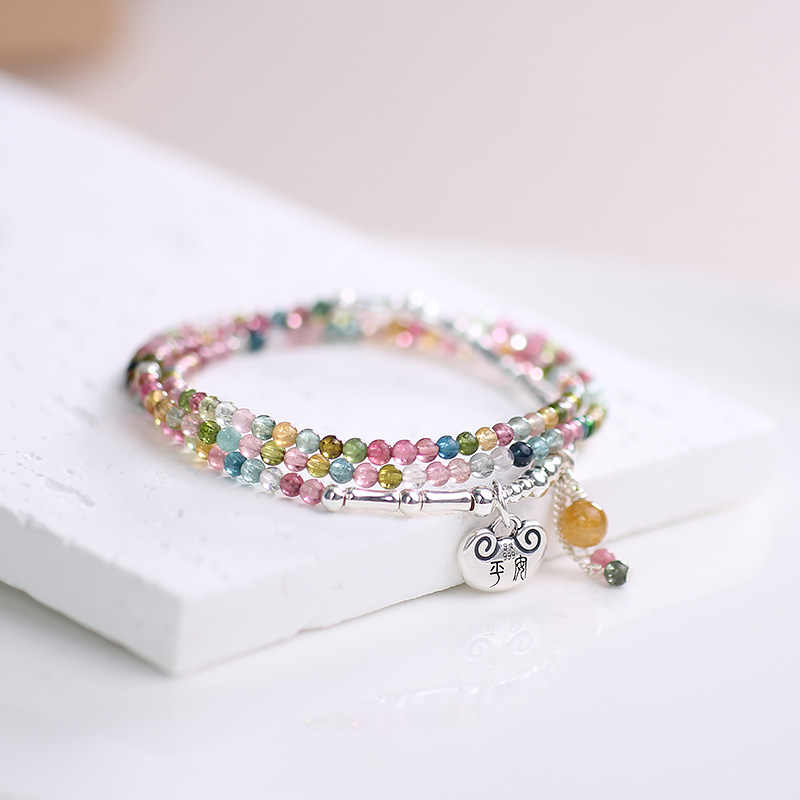 Harmony Loop Necklace Bracelet 2-Way Wear – Rainbow Tourmaline & Sterling Silver Charm for Peace, Luck & Vibrant Energy