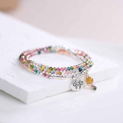 Harmony Loop Necklace Bracelet 2-Way Wear – Rainbow Tourmaline & Sterling Silver Charm for Peace, Luck & Vibrant Energy