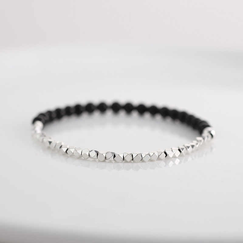 Sterling Silver & Obsidian Contrast Beaded Energy Bracelet