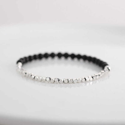 Sterling Silver & Obsidian Contrast Beaded Energy Bracelet