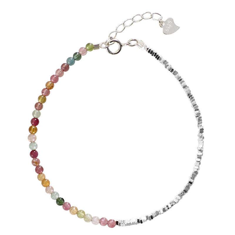 925 Silver & Multicolor Tourmaline Heart Charm Bracelet – Protection & Energy Balance