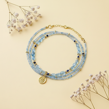 Sky Blessing Aquamarine Crystal Necklace & Bracelet – Dual-Wear Gold-Plated Charm for Peace & Intuition