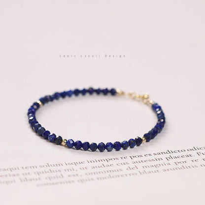 Faceted Natural Lapis Lazuli Crystal Bracelet with Gold Bead Accents – Calming & Protective Energy