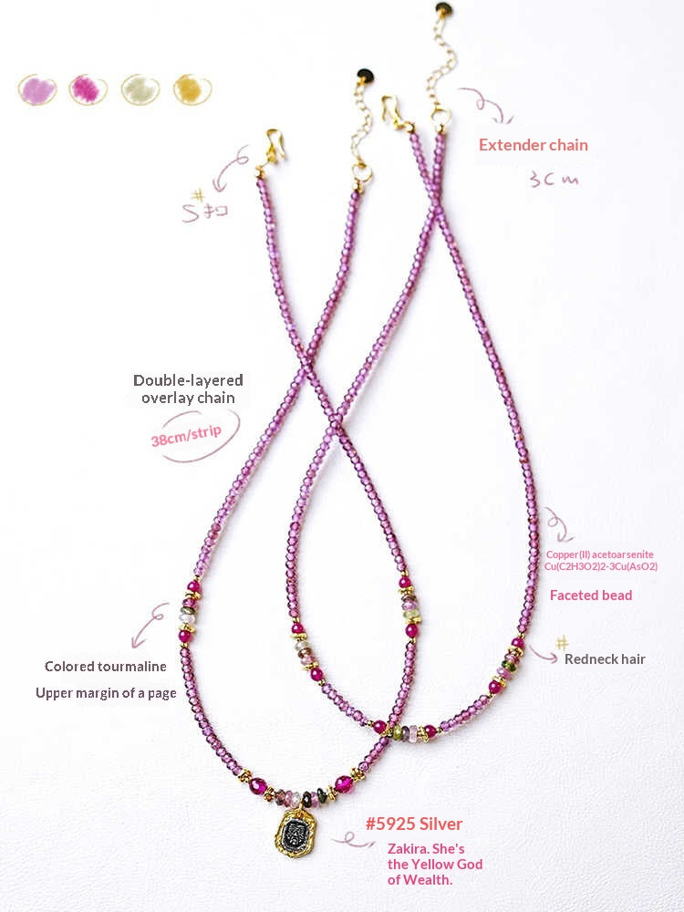 Imperial Tourmaline Blessing Necklace – Double-Strand 14K Gold-Plated Amulet Design for Wealth and Charm