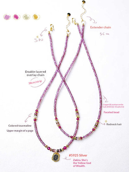 Imperial Tourmaline Blessing Necklace – Double-Strand 14K Gold-Plated Amulet Design for Wealth and Charm