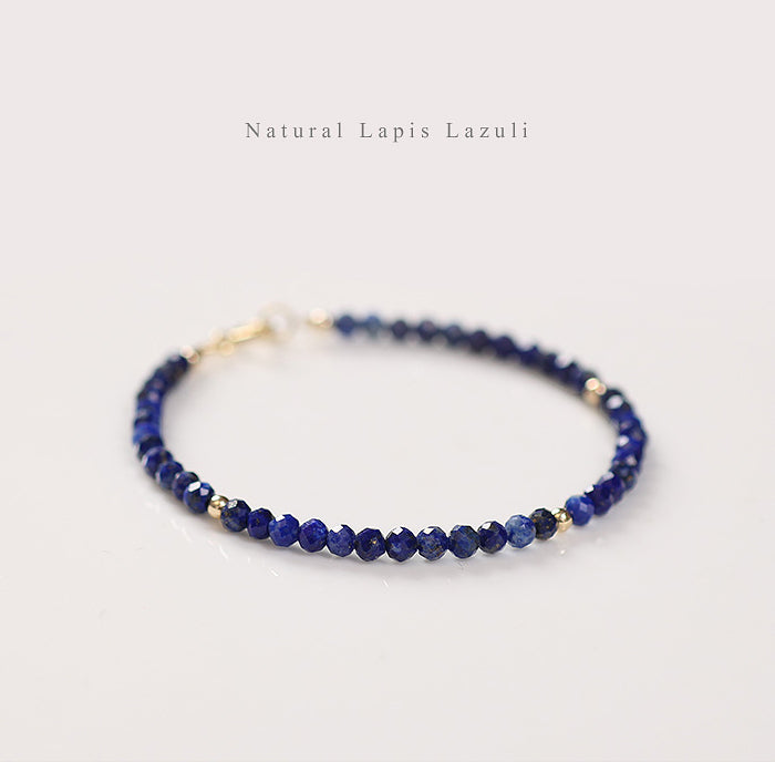 Faceted Natural Lapis Lazuli Crystal Bracelet with Gold Bead Accents – Calming & Protective Energy