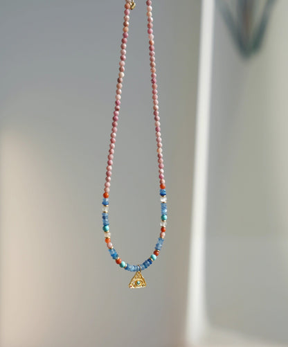 Celestial Triangle Amulet Beaded Necklace & Bracelet Set – Two-Way Wear for Balance & Protection