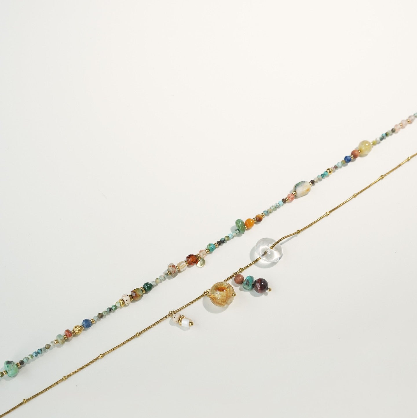 Artisan Nature Harmony Gemstone Necklace & Bracelet Set – Multicolor Healing Crystals with Gold Accents