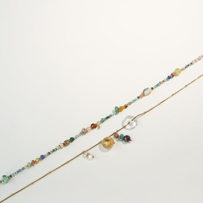 Artisan Nature Harmony Gemstone Necklace & Bracelet Set – Multicolor Healing Crystals with Gold Accents