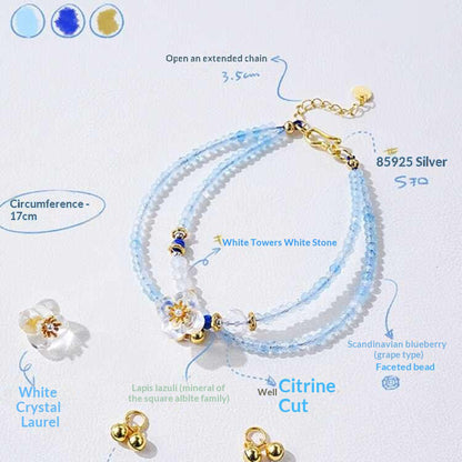 Camellia Bloom Crystal Bracelet – Double-Strand Light Blue Beaded Flower Bracelet for Women