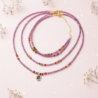 Imperial Tourmaline Blessing Necklace – Double-Strand 14K Gold-Plated Amulet Design for Wealth and Charm
