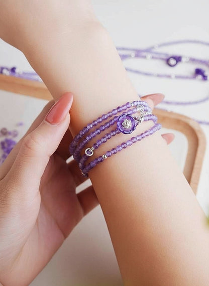 Lavender Amethyst Crystal Necklace & Bracelet – 2-in-1 Floral Design for Peace & Intuition