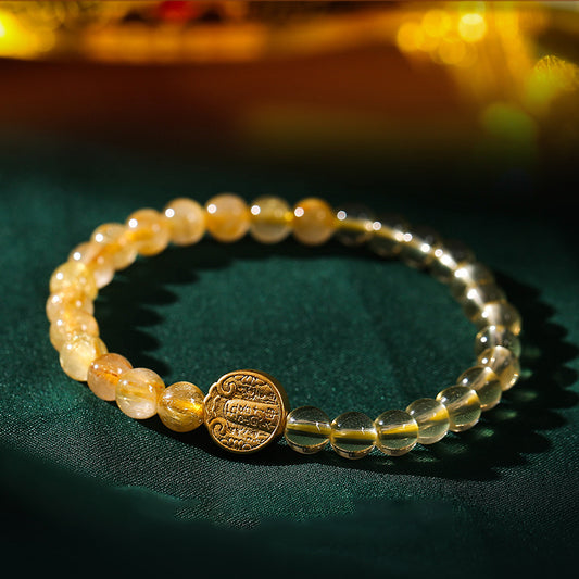 Golden Citrine Wealth-Attracting Bracelet with Gold Coin Char