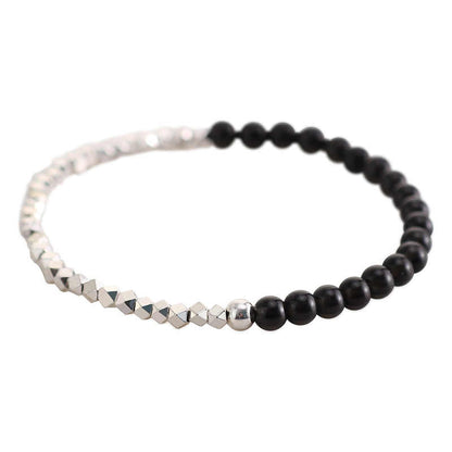 Sterling Silver & Obsidian Contrast Beaded Energy Bracelet