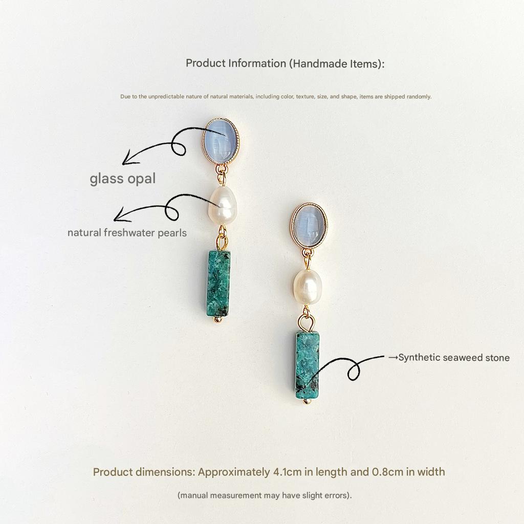 Opal Pearl Turquoise Drop Earrings – Handmade Natural Style