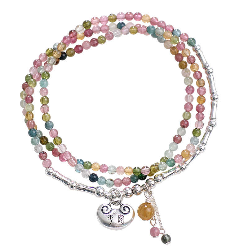 Harmony Loop Necklace Bracelet 2-Way Wear – Rainbow Tourmaline & Sterling Silver Charm for Peace, Luck & Vibrant Energy