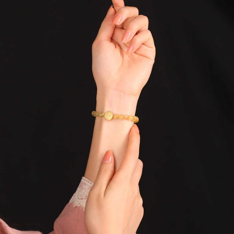 Golden Citrine Wealth-Attracting Bracelet with Gold Coin Char