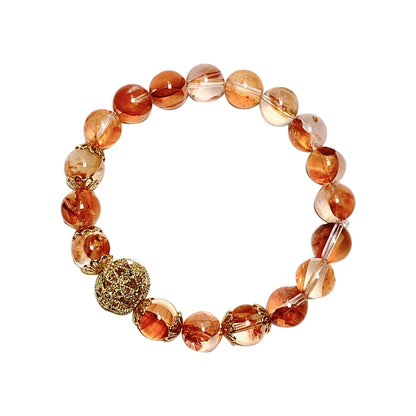 Prosperity Koi Red Rutilated Quartz Bracelet with Golden Sphere