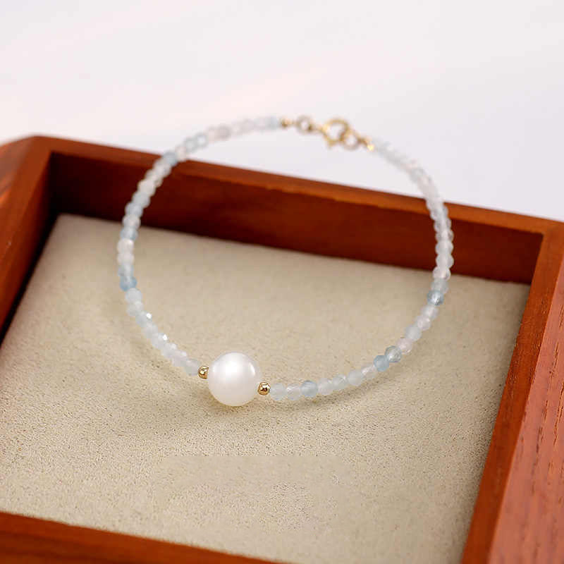 Natural Aquamarine & White Moonstone Silver Bracelet – Serenity & Inner Peace